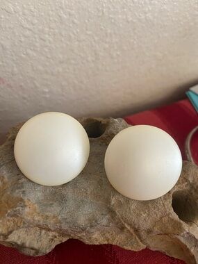 Vintage WEST GERMANY Round Ivory Tone Button Clip On Earrings